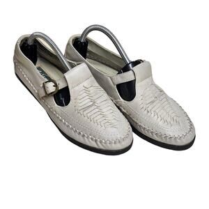 Vintage AirSupply Womens Size 6.5 Leather Woven Flats Buckle Strap Cream Comfort
